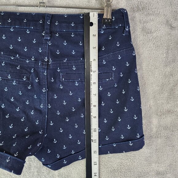 Juniors Almost Famous Blue Denim Anchor Print Shorts Hi Rise 3" Inseam Size 9 - Picture 9 of 10